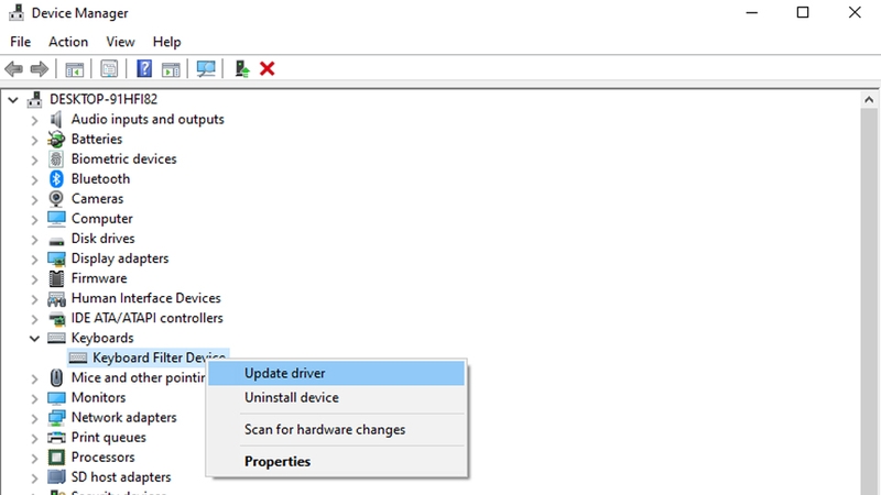 Cập nhật lại driver bàn phím