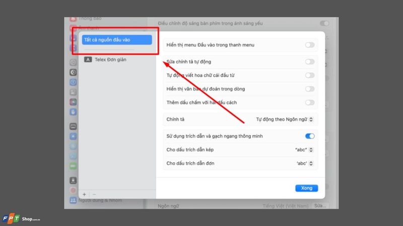 chọn tab Tất cả nguồn đầu vào ở phía trên