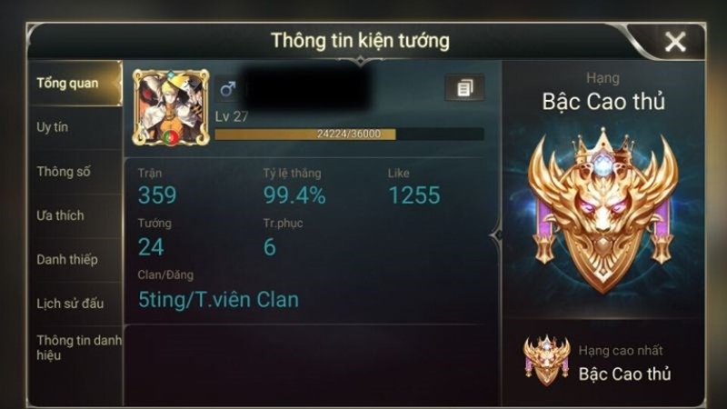 Bậc rank cao ghi nhận cho năng lực vượt trội của game thủ
