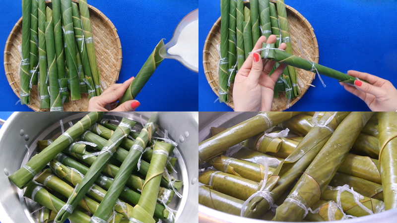 Bước 3: Chế bột vào khuôn ống và luộc bánh