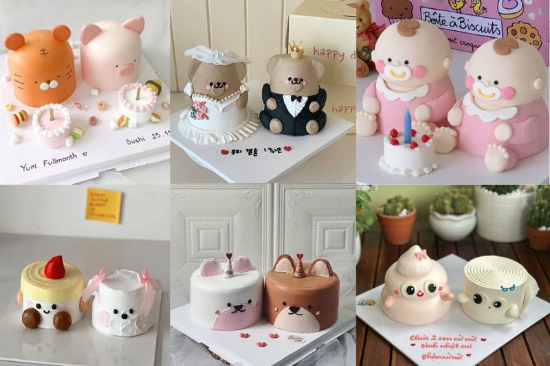 Bánh kem đôi tạo hình con thú tính nghịch