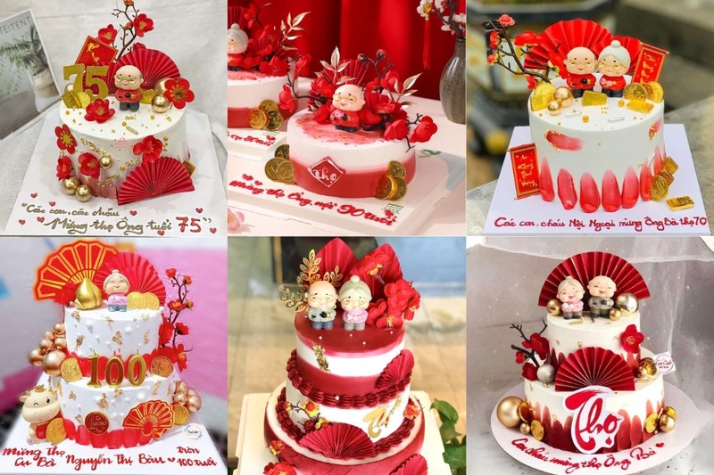 Bánh kem màu đỏ mừng thọ ông bà siêu ý nghĩa