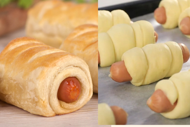 Bánh mì cuộn xúc xích bằng nồi chiên không dầu (1)