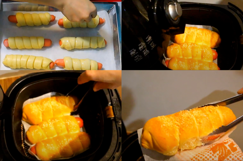 Bánh mì cuộn xúc xích bằng nồi chiên không dầu (7)