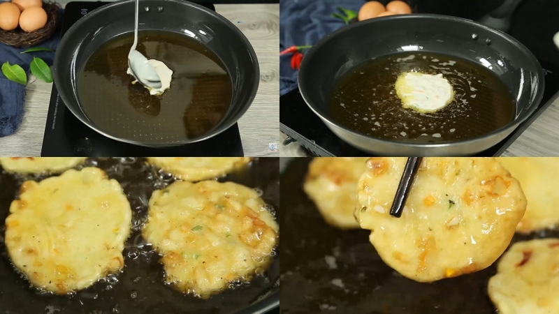 Bước 3: Chiên bánh mực
