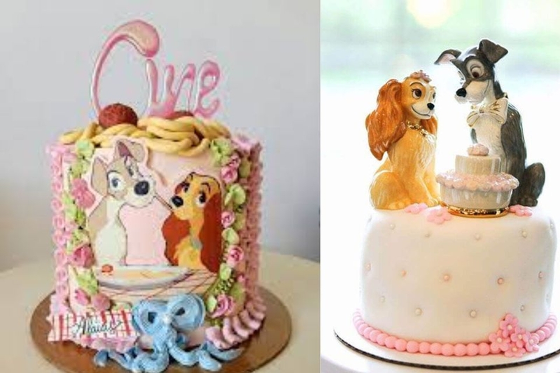 Mẫu bánh kem hình con chó Lady (Lady and the Tramp)