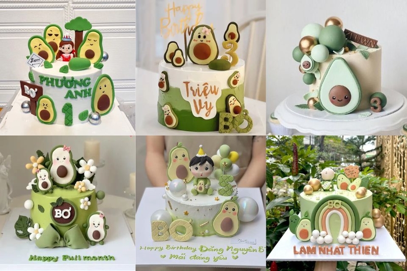 Mẫu bánh gato trang trí hình chibi quả bơ ngộ nghĩnh
