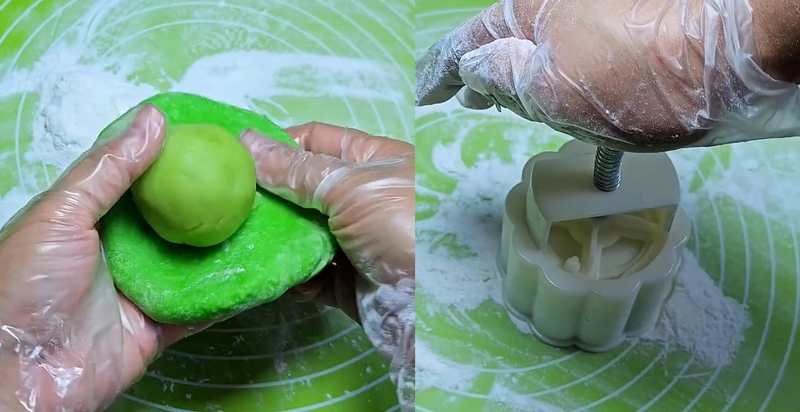 bánh trung thu dẻo lạnh lá dứa sữa nhân sầu riêng hình 8