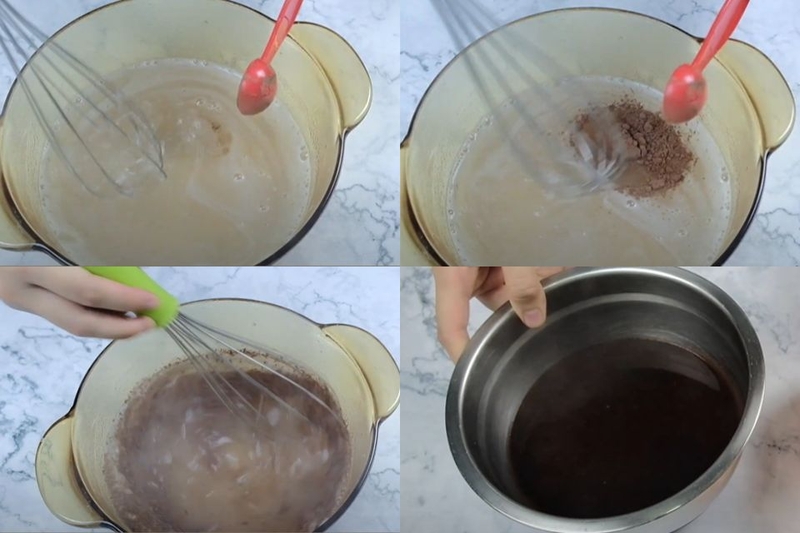Nửa còn lại trộn với 20g bột cacao đã hòa tan sẵn