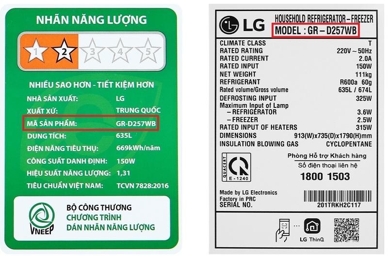 bảo hành tủ lạnh LG - model