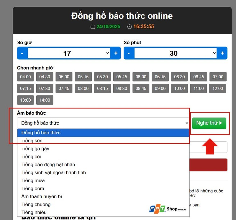 Báo thức online trên máy tính (ảnh 7)
