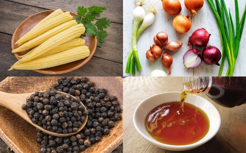 Nguyên liệu của món bắp non kho tiêu