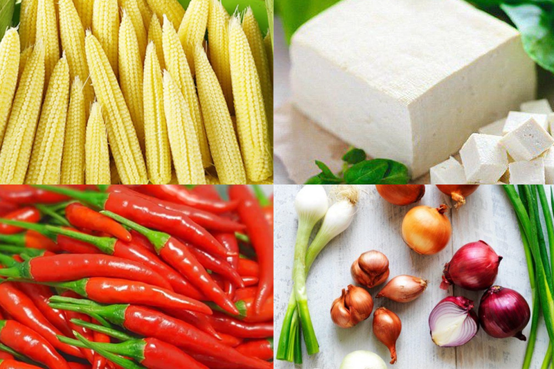 bắp non xào hành chay với đậu hũ (hình 1)