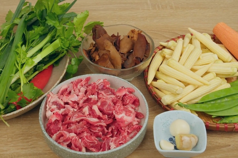 bắp non xào thịt bò hình 1