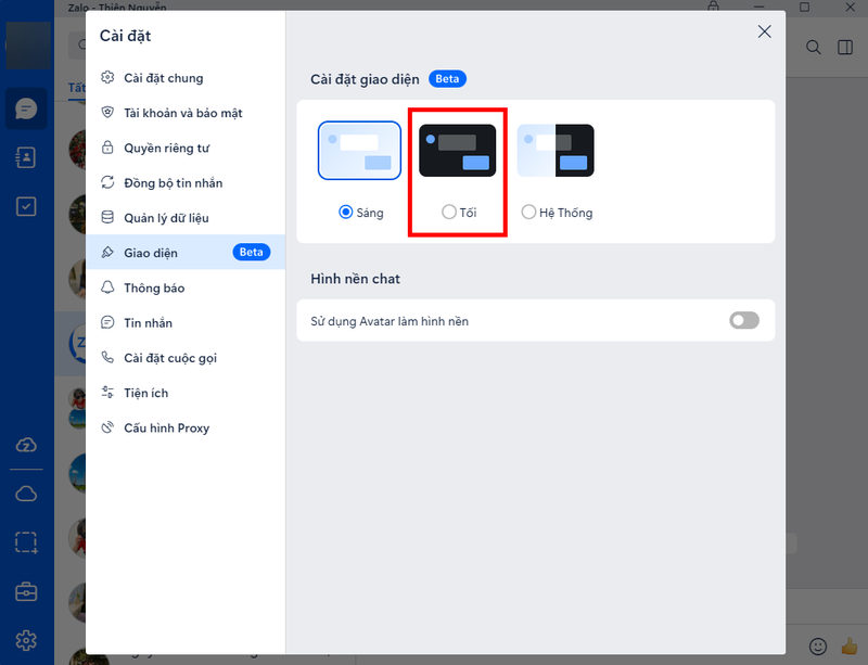 Cách bật chế độ tối trên Zalo PC ảnh 4