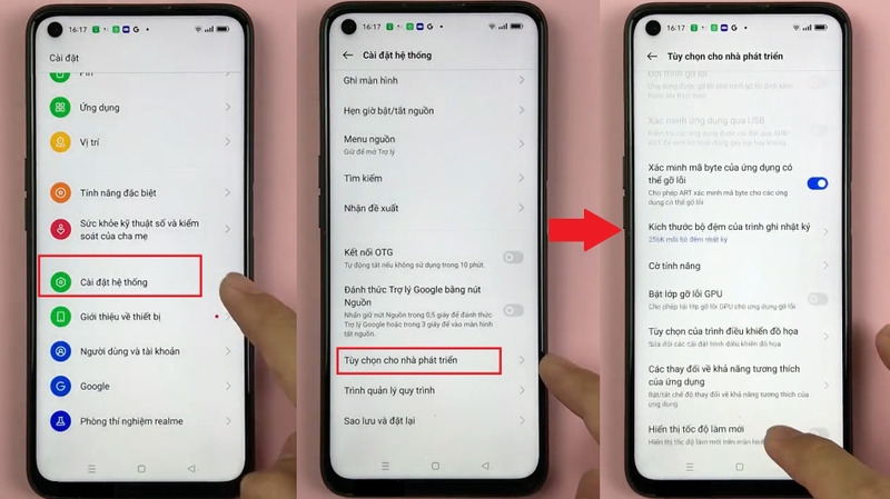 bật tùy chọn nhà phát triển trên realme hình 6