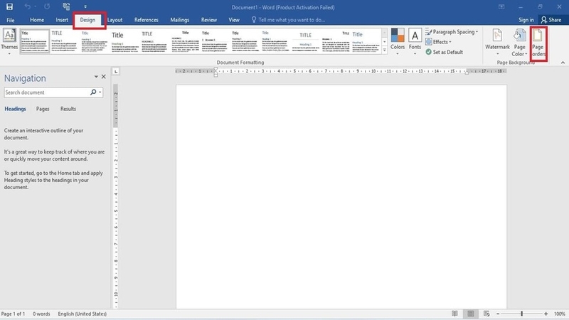 Tạo khung viền cho bìa bằng thẻ “Page Borders”