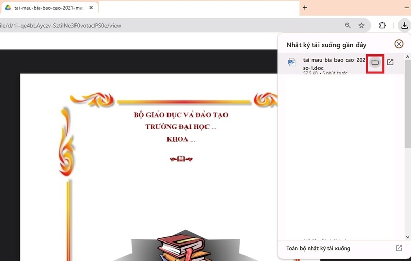 Mở thư mục lưu trữ file để xem