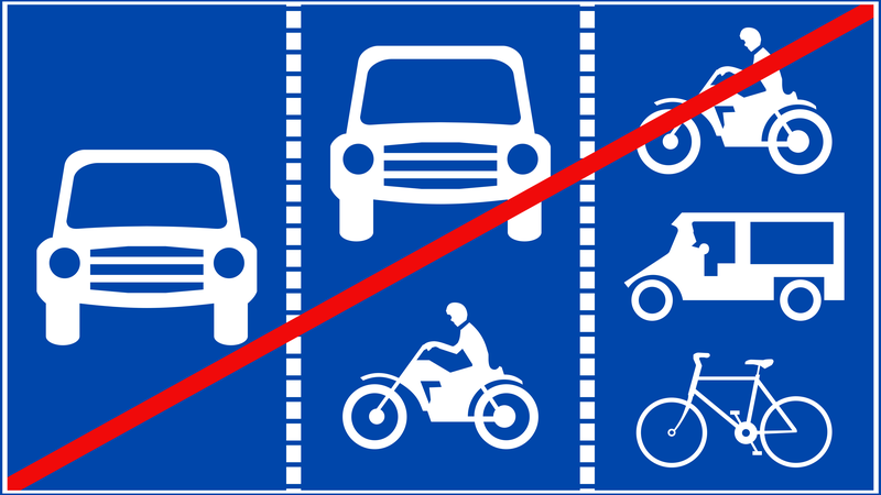 Biển số R.415b - Biển kết thúc làn đường theo phương tiện