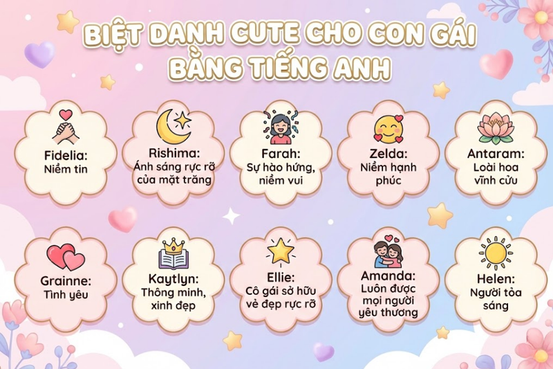 Biệt danh cho con gái cute bằng tiếng Anh