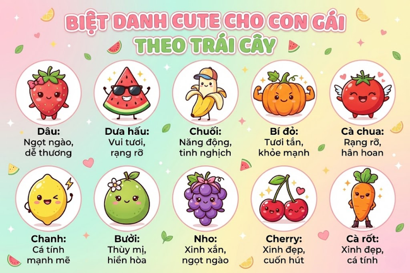 Biệt danh cho con gái cute theo trái cây