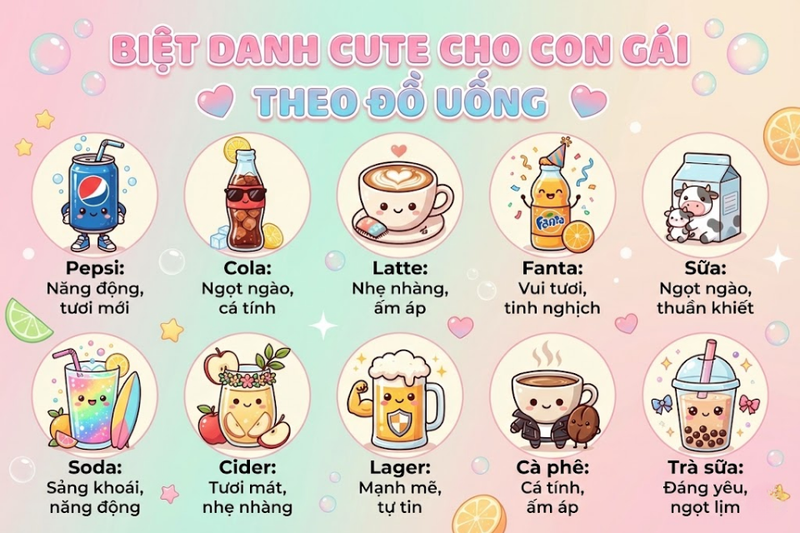Biệt danh cho con gái cute theo đồ uống