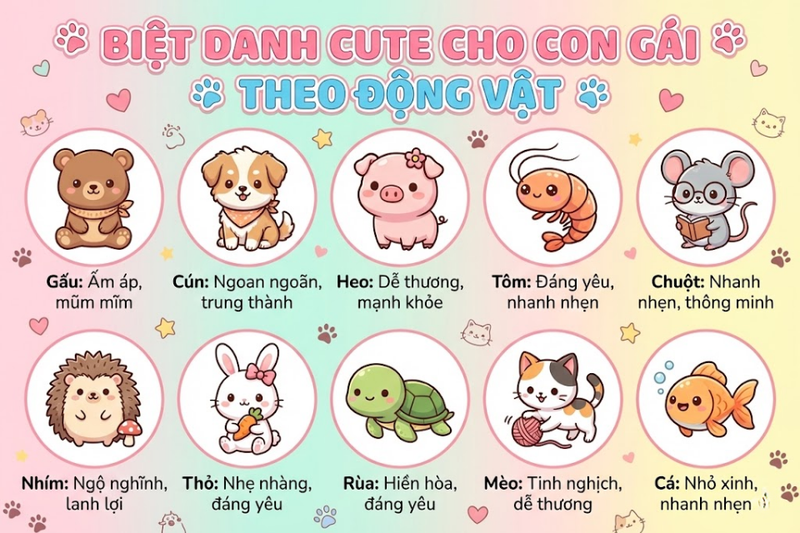 Biệt danh cho con gái cute theo động vật