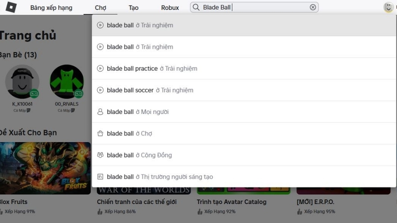Vào Roblox tìm Blade Ball