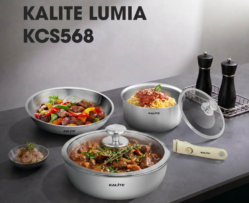 Bộ 2 nồi 1 chảo inox liền khối cán rời Kalite Lumia KCS568 - hình 1