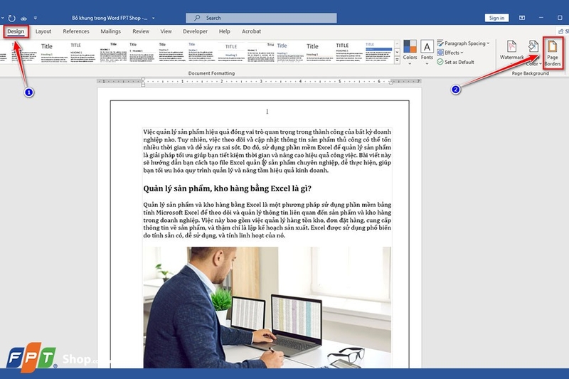 Bỏ khung của trang trong Word - Bước 1