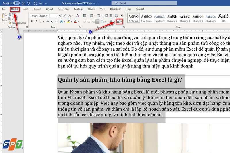 Bỏ khung văn bản trong Word - Bước 2&3
