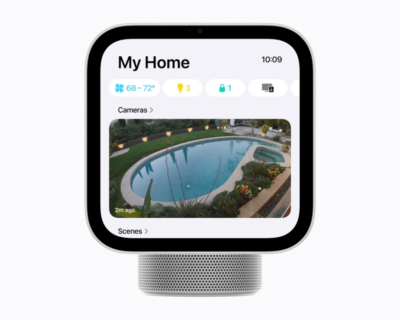 Apple HomeView hiển thị hình ảnh camera cùng thông tin nhiệt độ và trạng thái các thiết bị trong nhà.