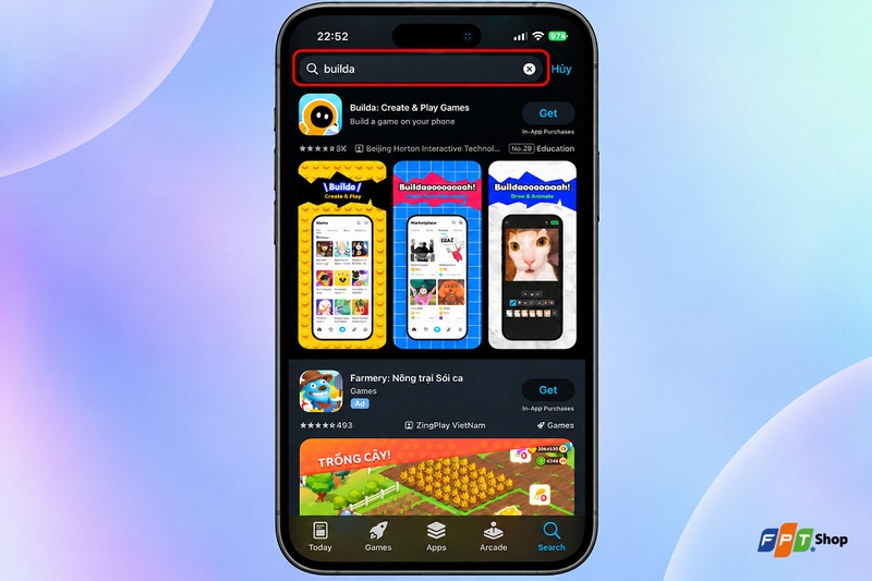 Mở App Store và tìm kiếm Builda