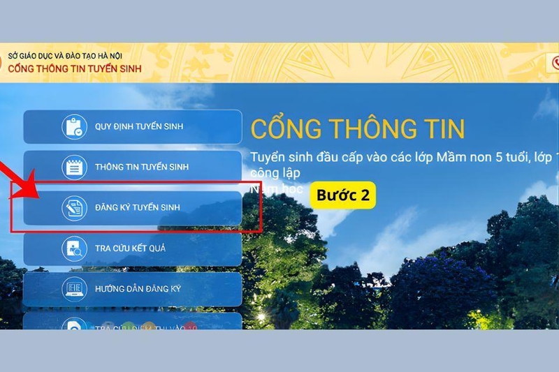 bước 2 đăng ký tuyển sinh mầm non trực tuyến