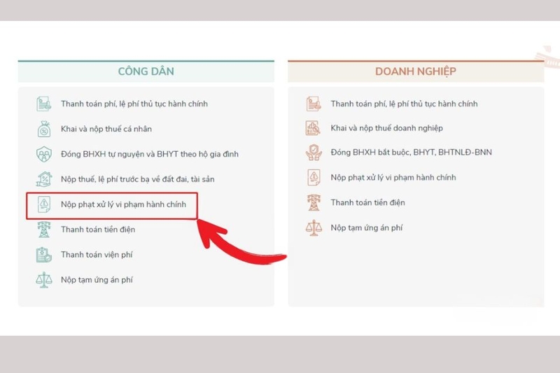 hướng dẫn nộp phạt bước 2