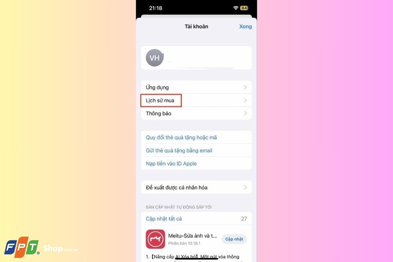 Xác nhận thông tin đã mua ứng dụng