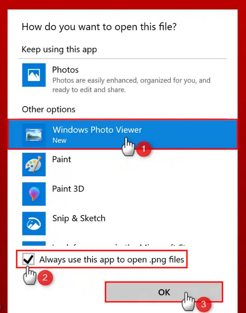 Bạn cần chọn mục “Windows Photo Viewer”