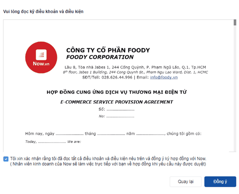 Xác nhận các điều khoản của app