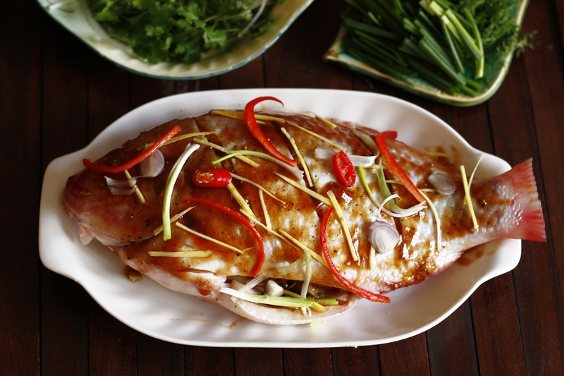 cá diêu hồng hấp gừng hành 5