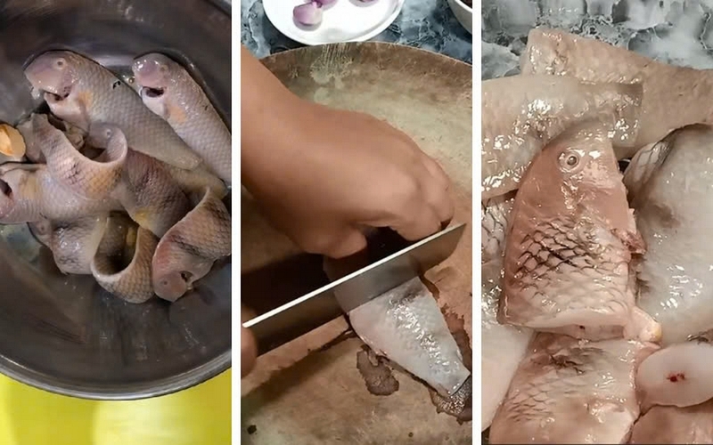 Cá làm sạch với muối, thêm gừng tươi