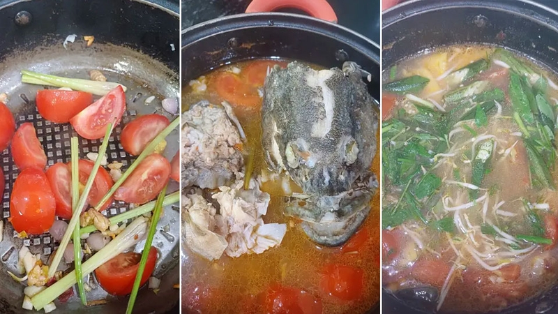 Tiến hành làm cá song nấu canh chua.