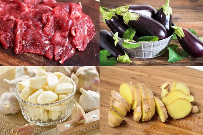 nguyên liệu cà tím xào thịt bò