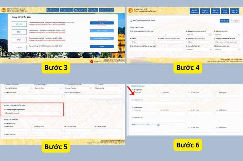 các bước đăng ký tuyển sinh mầm non trực tuyến
