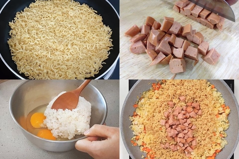các bước làm cơm chiên mì tôm