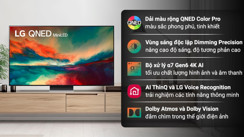 Bộ xử lý α7 Gen6 AI trên các dòng QNED99/86 và QNED80, có hiệu suất tối ưu trong việc xử lý chất lượng hình ảnh
