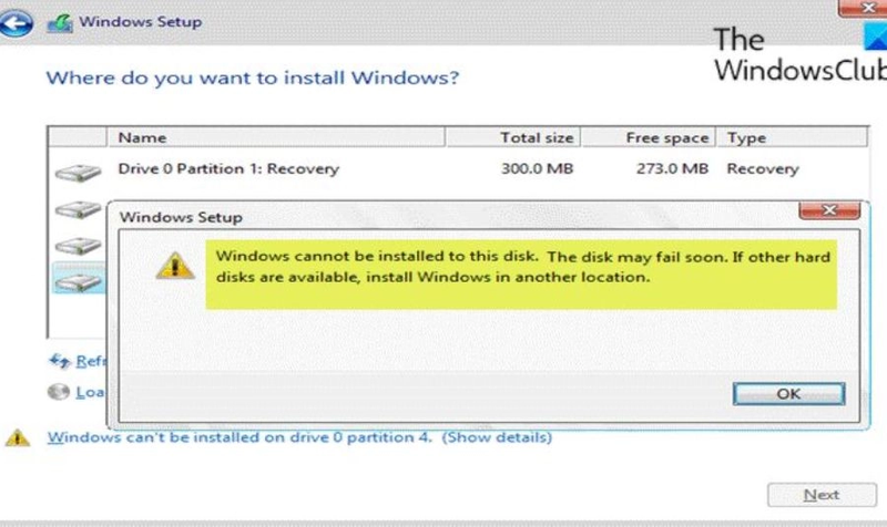 Lỗi Windows Cannot Be Installed to a Disk