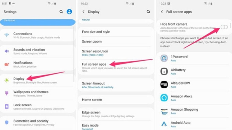 Thao tác ẩn camera đục lỗ trên màn hình Galaxy