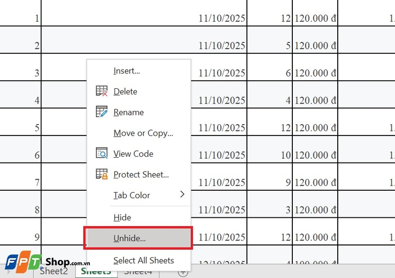 cách ẩn sheet trong Excel 4