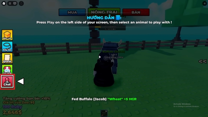 Bước 1: Vào khu vực Play và chọn thú cưỡi