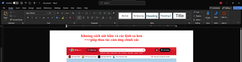 cách bật tắt chế độ Touch Mode trên Word 5
